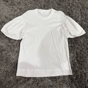 Victoria Beckham Flutter Sleeve T-Shirt In White, Size S